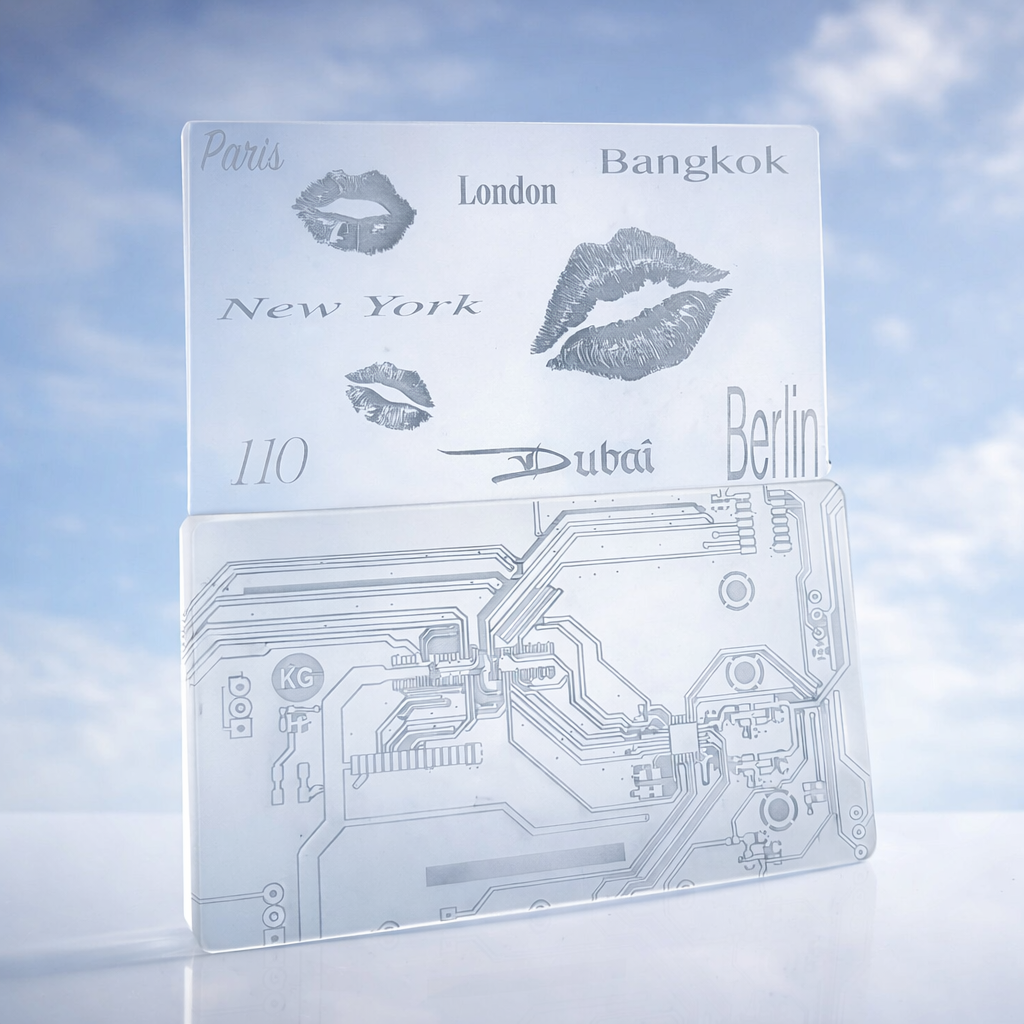 Circuit board design acrylic crusher card with engraved pattern